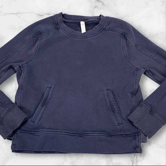 Lululemon Women size 8 Press Pause Crewneck Pullover Sweatshirt Navy - Picture 8 of 16